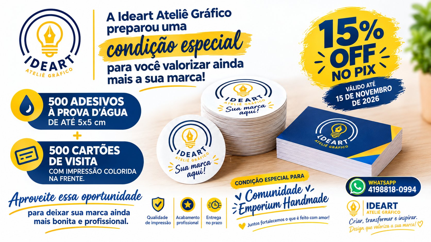 15% OFF ADESIVOS E CARTÃO DE VISITA - IDEART ATELIÊ GRÁFICO